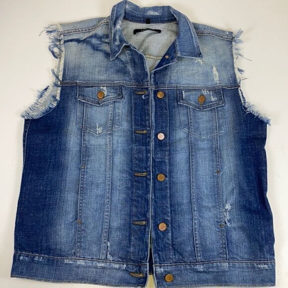 J Brand Riff Deconstructed oversized jean vest O/S fits most C25 - Picture 2 of 7